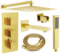 Mexen Cube DR02 ingebouwde bad-doucheset met 30 cm regendouche, goud - 77503DR0230-50