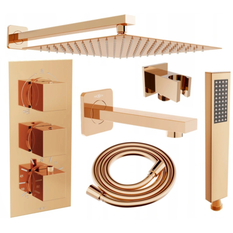 Mexen Cube DR02 vann-duši sisseehitatud komplekt vihmadušiga, 30 cm, roosa kuld - 77503DR0230-60