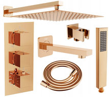 Mexen Cube DR02 ënnerdaache Buedbidden-Staart-Set mat engem 30 cm Reendusch, rosa Gold - 77503DR0230-60