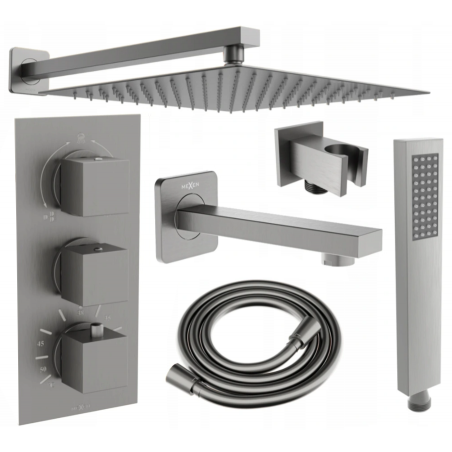 Mexen Cube DR02 Unterputz-Badewannen- und Duschset mit 30 cm Kopfbrause, gebürstetes Gun Gray - 77503DR0230-66