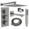 Mexen Cube DR02 Unterputz-Badewannen- und Duschset mit 30 cm Kopfbrause, gebürstetes Gun Gray - 77503DR0230-66