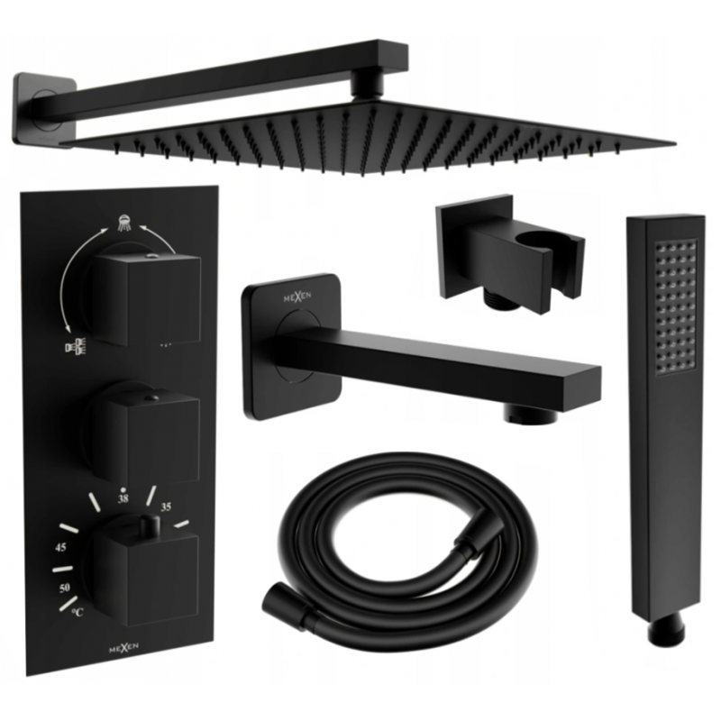 Mexen Cube DR02 Unterputz-Badewannen- und Duschset mit 30 cm Regenbrause, schwarz - 77503DR0230-70