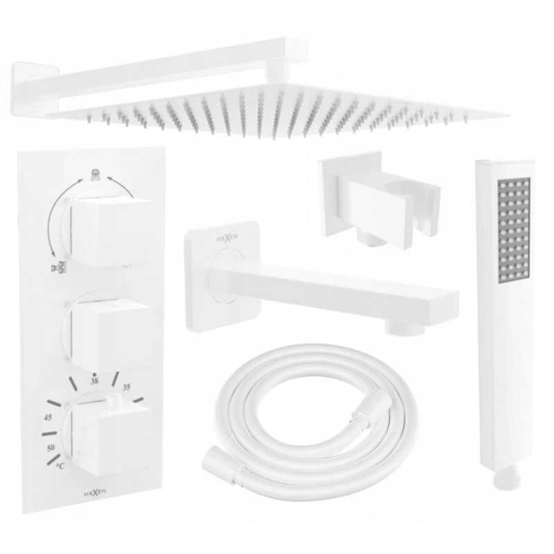 Mexen Cube DR02 ensemble bain-douche encastré avec pomme de douche 25 cm, blanc - 77503DR0225-20