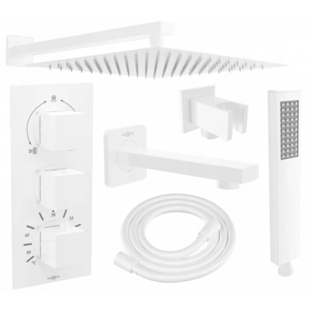 Mexen Cube DR02 conjunto de ducha y bañera empotrado con rociador de 25 cm, blanco - 77503DR0225-20