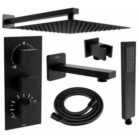 Mexen Cube DR02 ensemble baignoire-douche encastré avec douche de tête 25 cm, noir - 77503DR0225-70