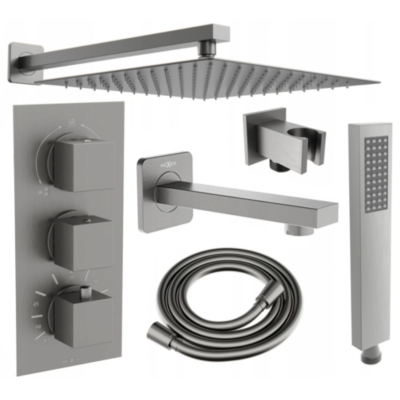 Mexen Cube DR02 Unterputz-Badewannen-Duschset mit 25 cm Regenbrause, Graphit - 77503DR0225-66