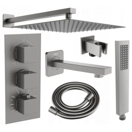 Mexen Cube DR02 Unterputz-Wannen- und Duschgarnitur mit 25 cm Regenbrause, gebürstetes Gun Gray - 77503DR0225-66