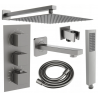 Mexen Cube DR02 Unterputz-Wannen- und Duschgarnitur mit 25 cm Regenbrause, gebürstetes Gun Gray - 77503DR0225-66