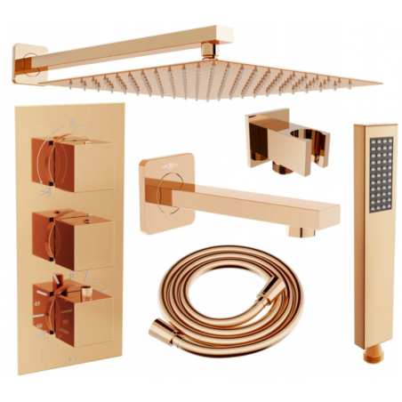 Mexen Cube DR02 concealed bath-shower set with 25 cm rain shower head, rose gold - 77503DR0225-60