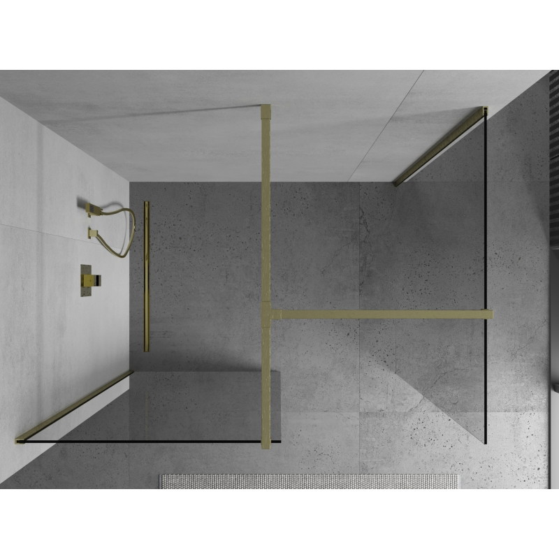 Mexen Kioto Stijenka za tuš Walk-in 105 x 100 cm, prozirna, zlatna četkana - 800-105-202-55-00-100