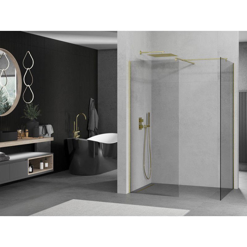 Mexen Kioto Duschwand Walk-in 130 x 110 cm, transparent, gebürstetes Gold - 800-130-202-55-00-110