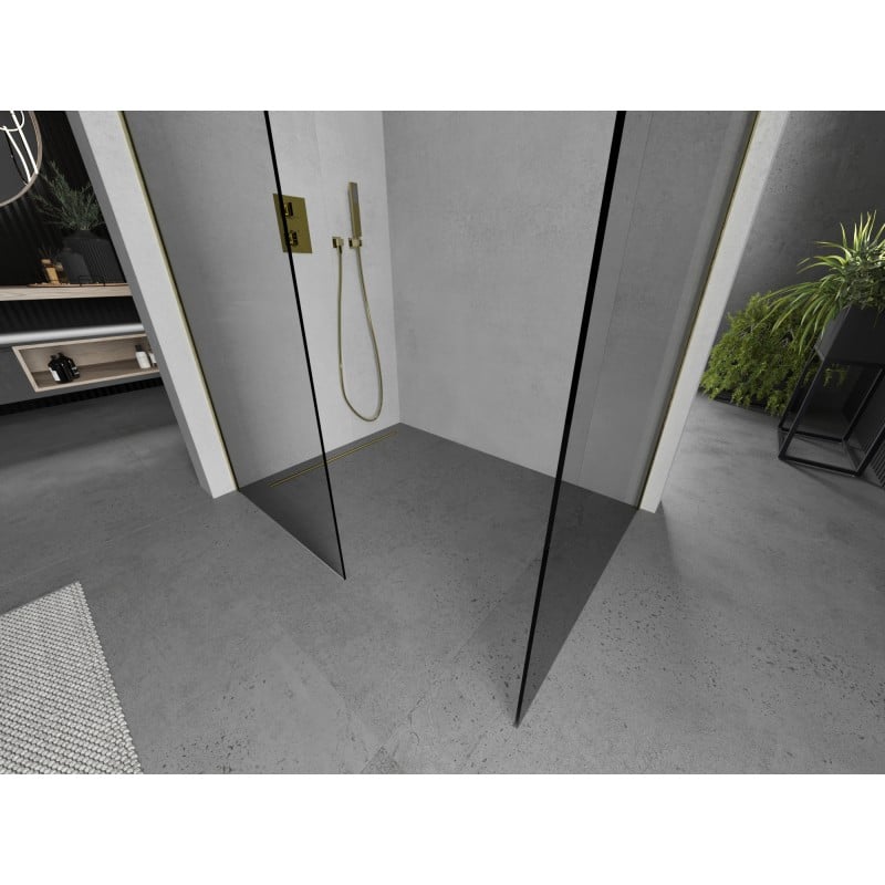 Mexen Kioto paroi de douche Walk-in 135 x 110 cm, transparent, or brossé - 800-135-202-55-00-110