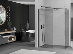 Mexen Kioto zidni tuš zaslon Walk-in 90 x 70 cm, proziran, crni - 800-090-202-70-00-070