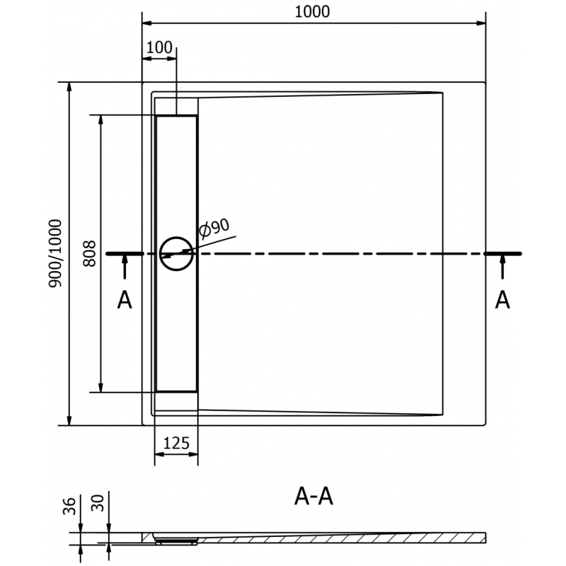 Mexen Amon piatto doccia rettangolare SMC 100 x 90 cm, nero - 4F709010