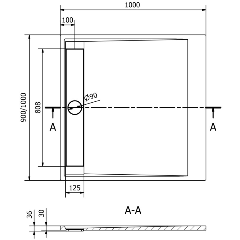 Mexen Amon rectangular shower tray SMC 100 x 90 cm, black - 4F709010