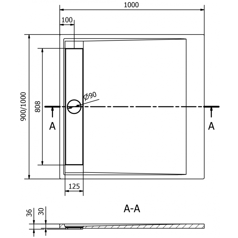 Mexen Amon rechteckige SMC-Duschwanne 100 x 90 cm, weiß - 4F109010