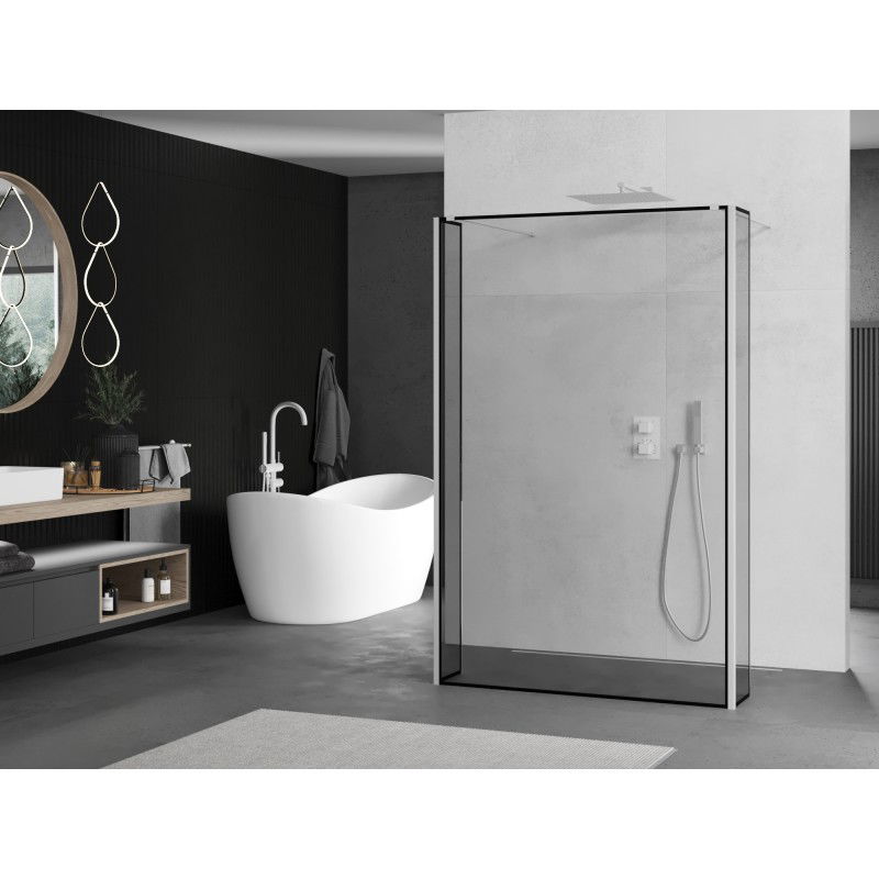 Mexen Kioto freestanding shower wall 90 x 30 x 30 cm, black frame, white - 800-090-030-222-20-70-030