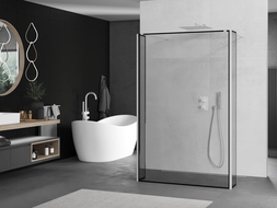 Mexen Kioto paroi de douche autoportante 140 x 30 x 30 cm, cadre noir, blanc - 800-140-030-222-20-70-030
