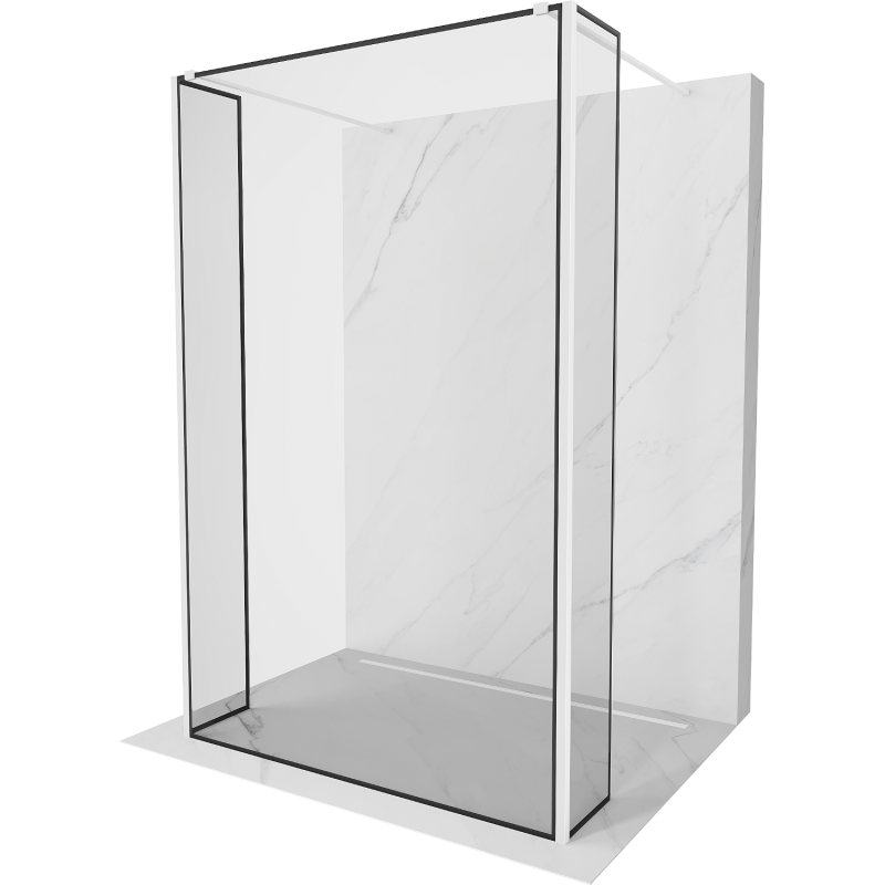 Mexen Kioto fristående duschvägg 130 x 30 x 30 cm, svart ram, vit - 800-130-030-222-20-70-030