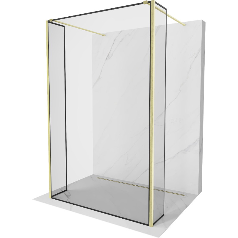 Mexen Kioto ścianka prysznicowa wolnostojąca 90 x 30 x 30 cm, czarna ramka, złota szczotkowana - 800-090-030-222-55-70-030