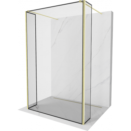 Mexen Kioto Samostojeća tuš stijenka 90 x 30 x 30 cm, crni okvir, zlatno brušeni - 800-090-030-222-55-70-030