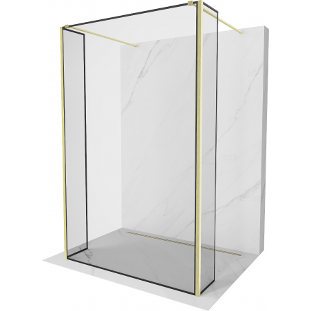Mexen Kioto vrijstaande douchewand 90 x 30 x 30 cm, zwart frame, geborsteld goud - 800-090-030-222-55-70-030