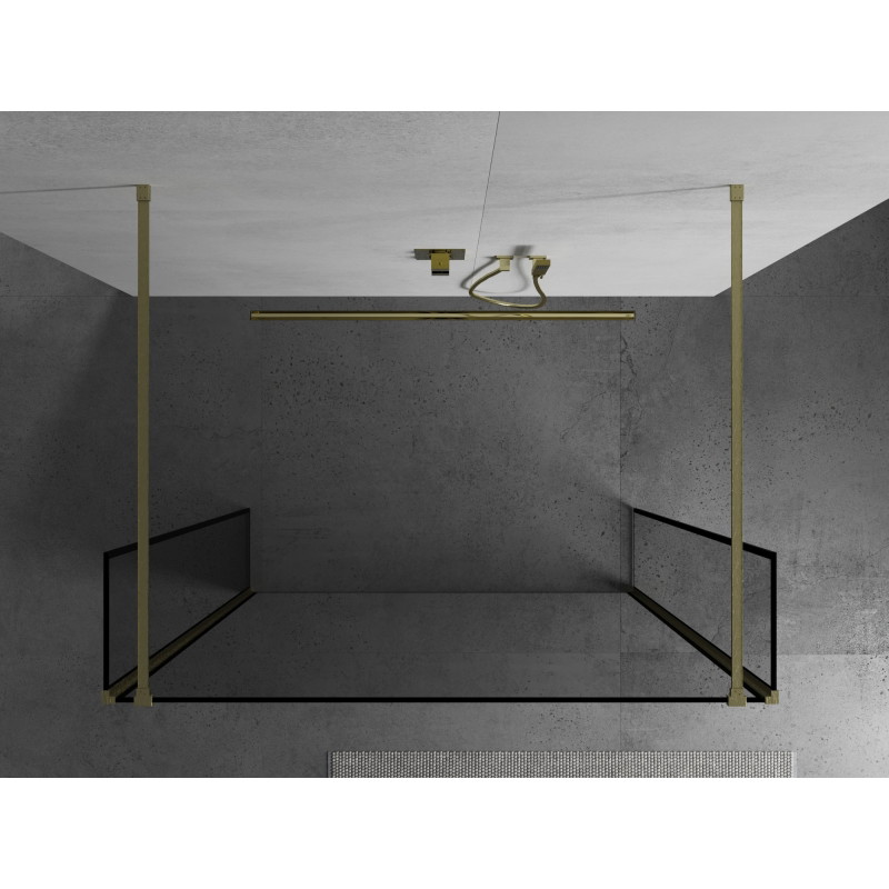 Mexen Kioto ścianka prysznicowa wolnostojąca 100 x 30 x 30 cm, czarna ramka, złota szczotkowana - 800-100-030-222-55-70-030