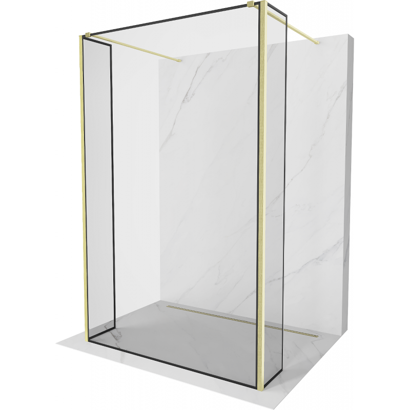 Mexen Kioto Freestanding shower wall 110 x 30 x 30 cm, black frame, brushed gold - 800-110-030-222-55-70-030