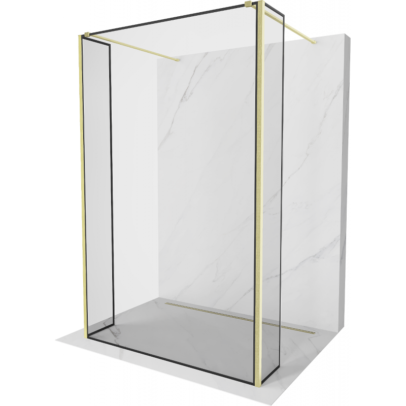 Mexen Kioto vrijstaande douchewand 110 x 30 x 30 cm, zwart frame, geborsteld goud - 800-110-030-222-55-70-030