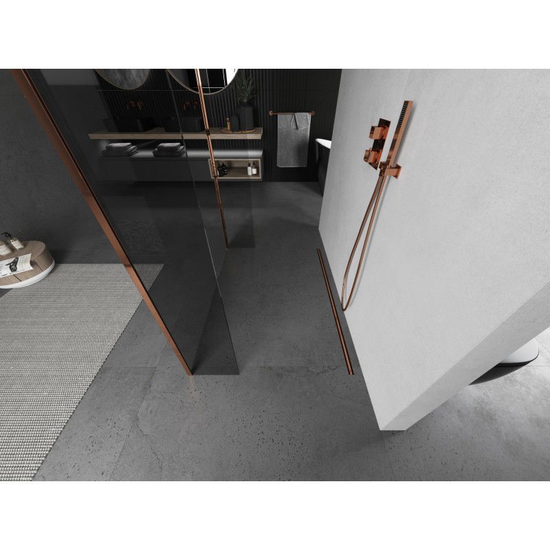 Mexen Kioto parede de chuveiro independente 120 x 30 x 30 cm, transparente, ouro rosa - 800-120-030-222-60-00-030