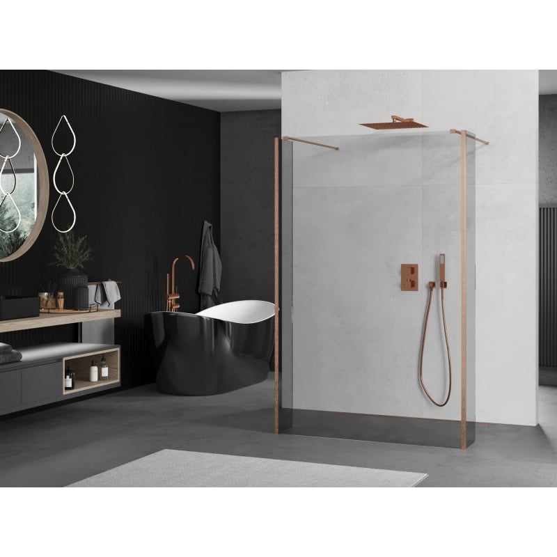 Mexen Kioto freestanding shower wall 160 x 30 x 30 cm, transparent, brushed copper - 800-160-030-222-65-00-030