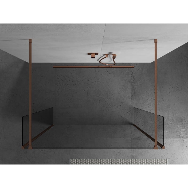 Mexen Kioto paroi de douche autoportante 155 x 30 x 30 cm, transparent, cuivre brossé - 800-155-030-222-65-00-030
