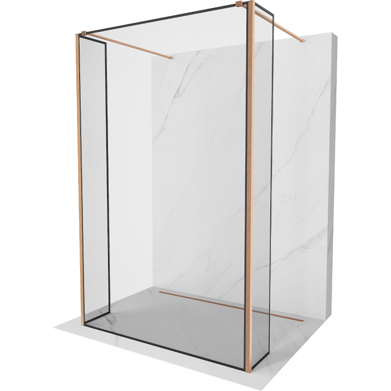 Mexen Kioto vrijstaande douchewand 100 x 30 x 30 cm, zwart frame, geborsteld koper - 800-100-030-222-65-70-030