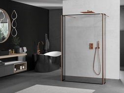 Mexen Kioto Freestanding Shower Wall 140 x 30 x 30 cm, Black Frame, Brushed Copper - 800-140-030-222-65-70-030