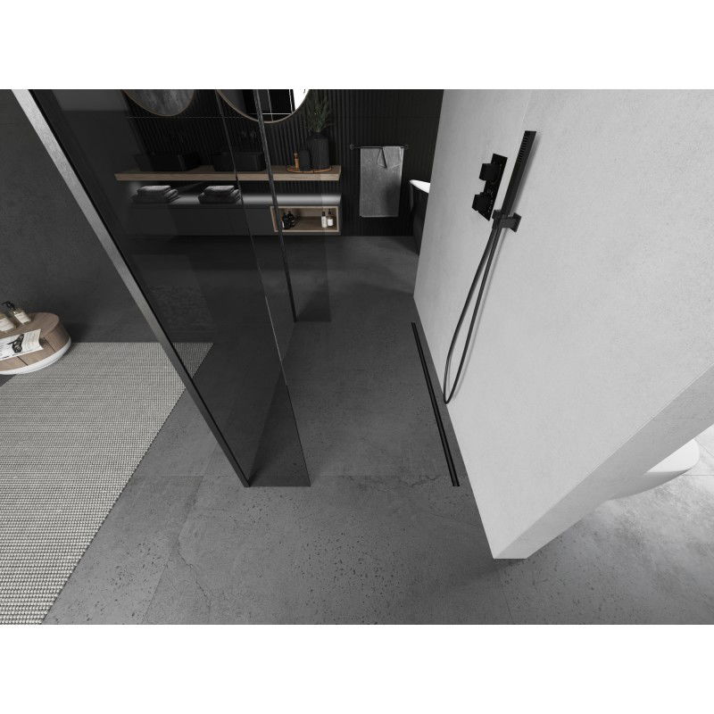 Mexen Kioto prostostoječa tuš stena 90 x 30 x 30 cm, prozorna, ščetkan siva pištola - 800-090-030-222-66-00-030