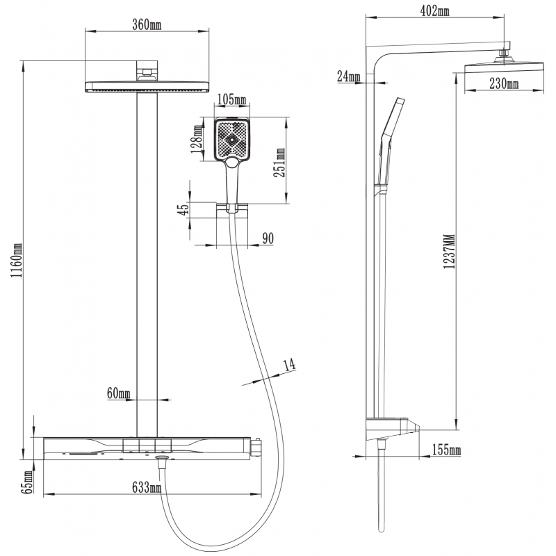 Mexen Zoom exposed shower set with overhead shower and mixer, white - 78101-20
