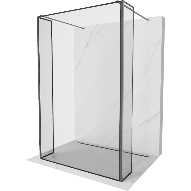 Mexen Kioto parede de chuveiro independente 140 x 30 x 30 cm, moldura preta, cinza armado escovado - 800-140-030-222-66-70-030