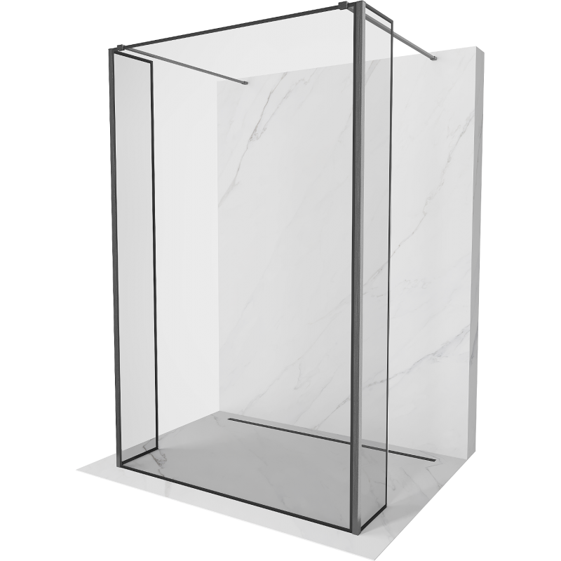 Mexen Kioto parete doccia autoportante 130 x 30 x 30 cm, cornice nera, grigio canna spazzolato - 800-130-030-222-66-70-030