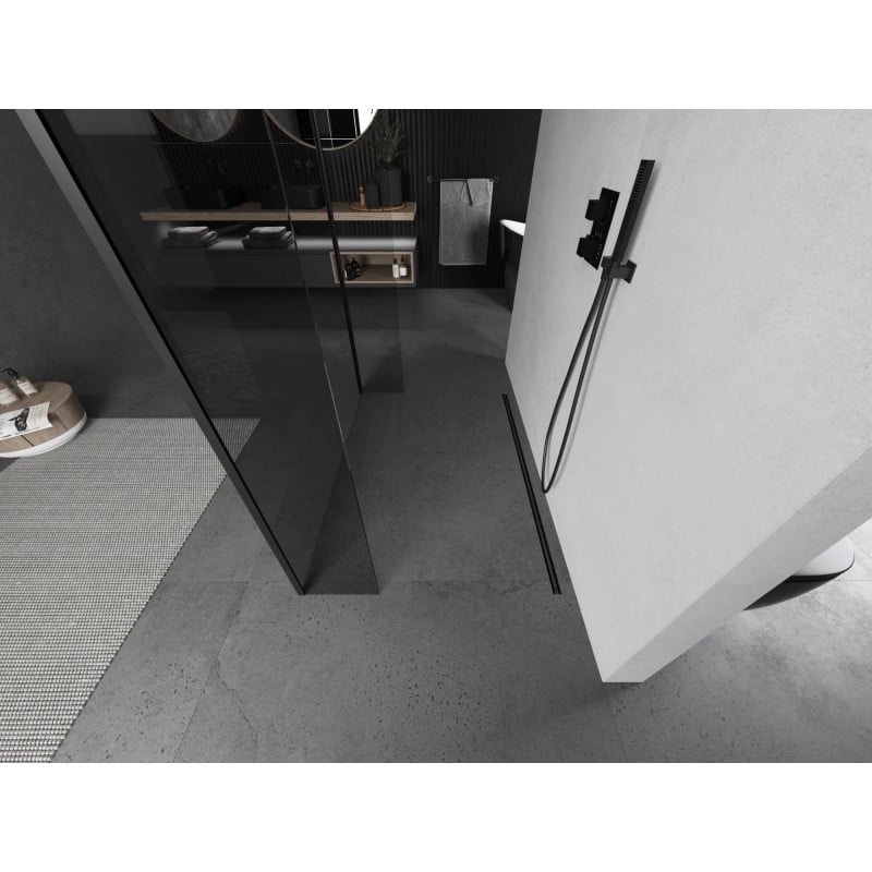 Mexen Kioto paroi de douche autoportante 155 x 30 x 30 cm, transparent, noir - 800-155-030-222-70-00-030