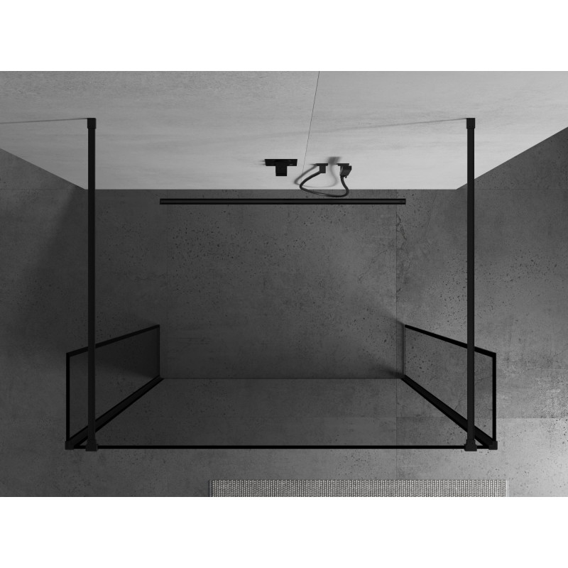 Mexen Kioto Samostojeća tuš stijenka 100 x 30 x 30 cm, crni okvir, crna - 800-100-030-222-70-70-030