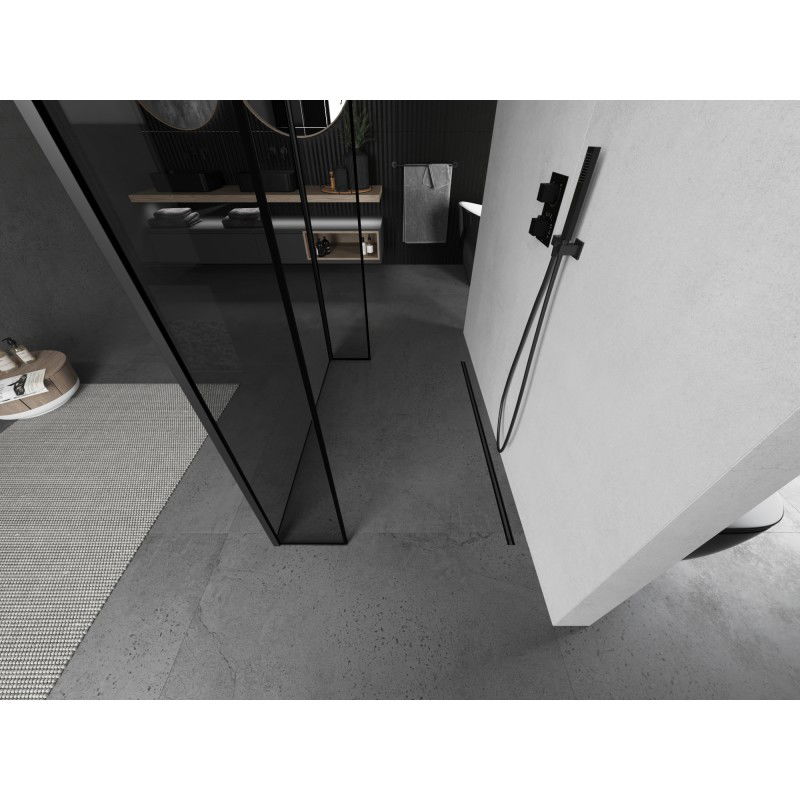 Mexen Kioto parede de chuveiro independente 130 x 30 x 30 cm, moldura preta, preta - 800-130-030-222-70-70-030