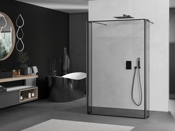 Mexen Kioto 140 x 30 x 30 cm free-standing shower wall, black frame, gun metal - 800-140-030-222-95-70-030