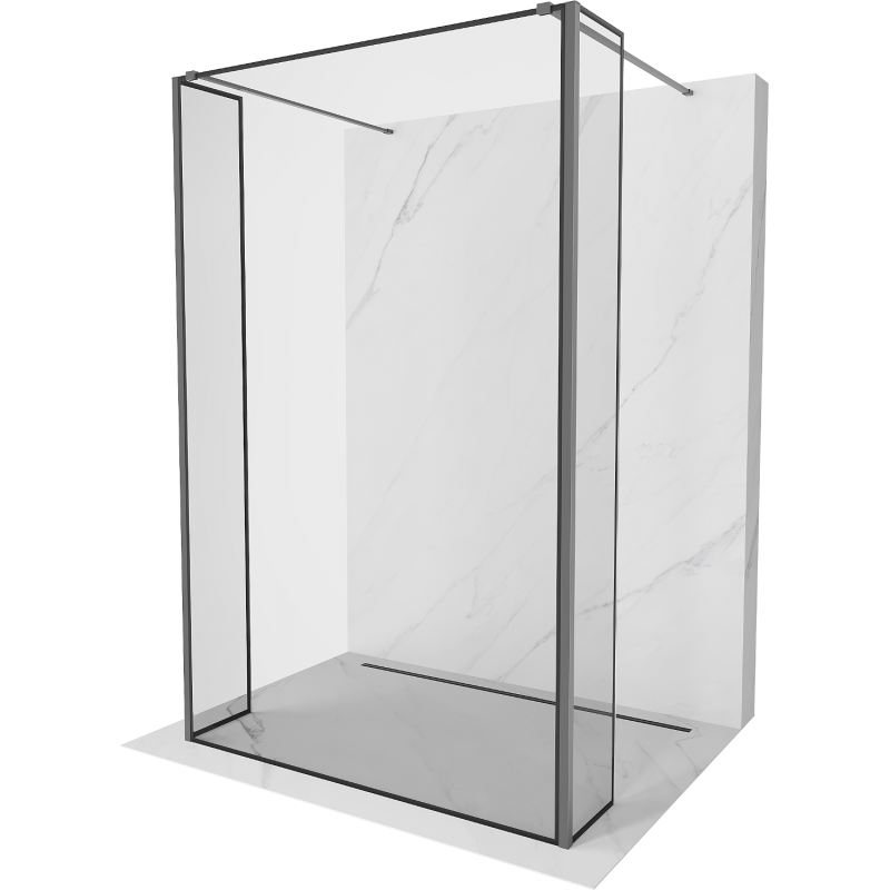 Mexen Kioto freistehende Duschwand 140 x 30 x 30 cm, schwarzer Rahmen, Gun Metal - 800-140-030-222-95-70-030