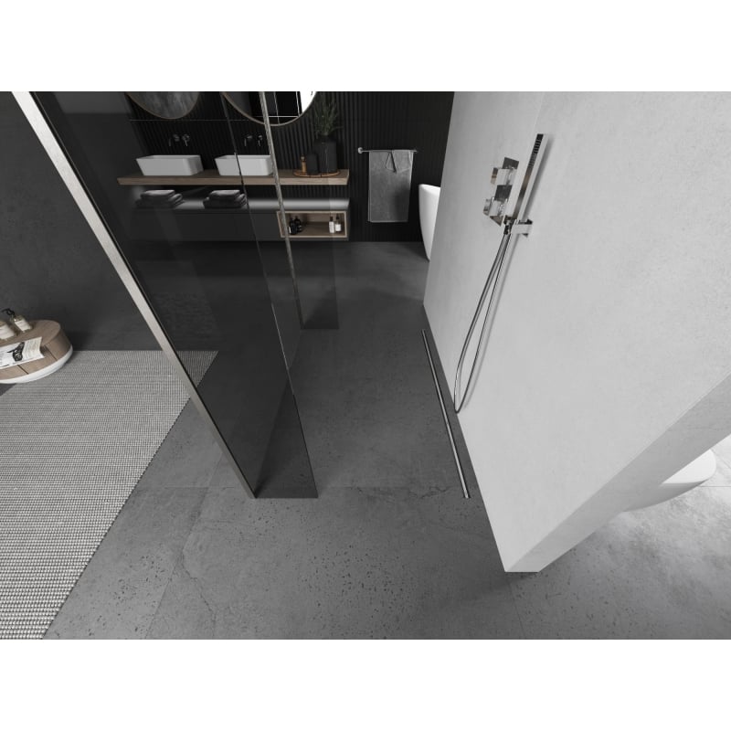 Mexen Kioto samostojeća tuš pregrada 90 x 30 x 30 cm, prozirna, brušeni nikal - 800-090-030-222-97-00-030