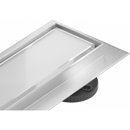 Mexen Flat 360° MGW draaibare lineaire afvoer 80 cm, wit glas - 1027080-40