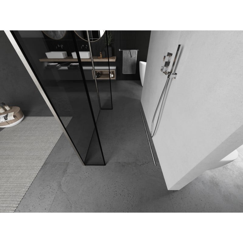 Mexen Kioto paroi de douche autoportante 120 x 30 x 30 cm, cadre noir, nickel brossé - 800-120-030-222-97-70-030