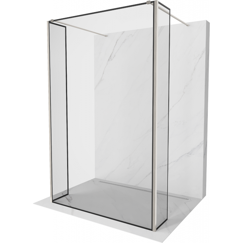 Mexen Kioto vrijstaande douchewand 140 x 30 x 30 cm, zwarte rand, geborsteld nikkel - 800-140-030-222-97-70-030