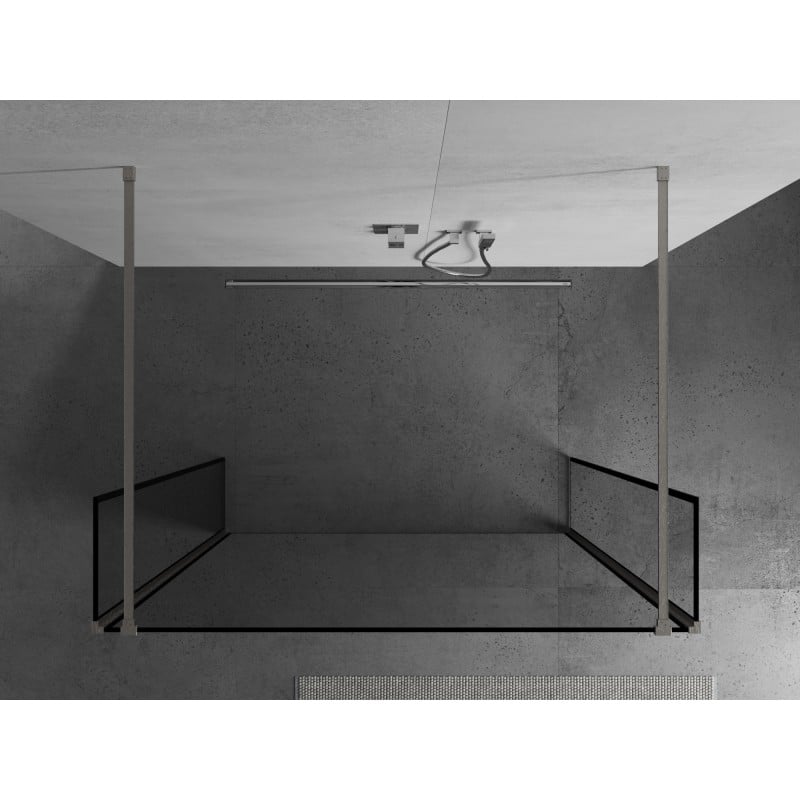 Mexen Kioto vrijstaande douchewand 130 x 30 x 30 cm, zwarte frame, geborsteld nikkel - 800-130-030-222-97-70-030