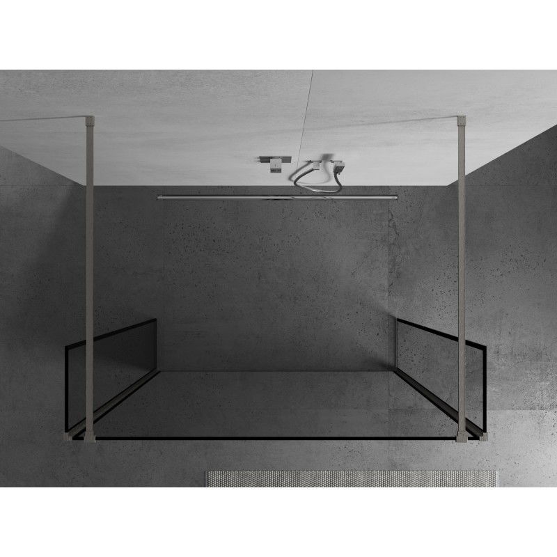 Mexen Kioto vrijstaande douchewand 120 x 30 x 30 cm, zwart frame, geborsteld nikkel - 800-120-030-222-97-70-030