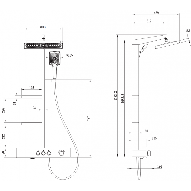 Mexen Saxx Exposed Shower Set with Rain Shower and Mixer, Black - 78102-70